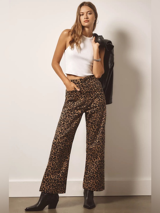 Anthropologie Denim - ANTHROPOLOGIE Maeve Colette Leopard Print Cropped High-Rise Wide-Leg Jeans Sz 26